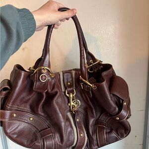 Juicy Couture Brown Leather Satchel with Gold Accents